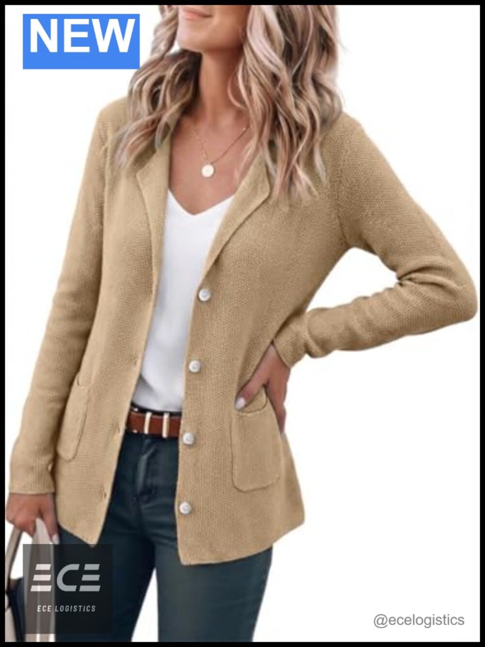 Womens Knit Blazer Lightweight Button Down Sweater Jacket Cardigan Coat
